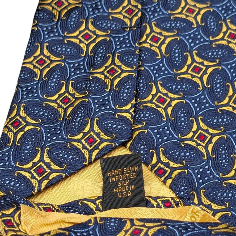 Robert Talbott Best of Class Tie Mens 56" Silk Blue Gold Stars Ovals Baroque VTG - Picture 5 of 9